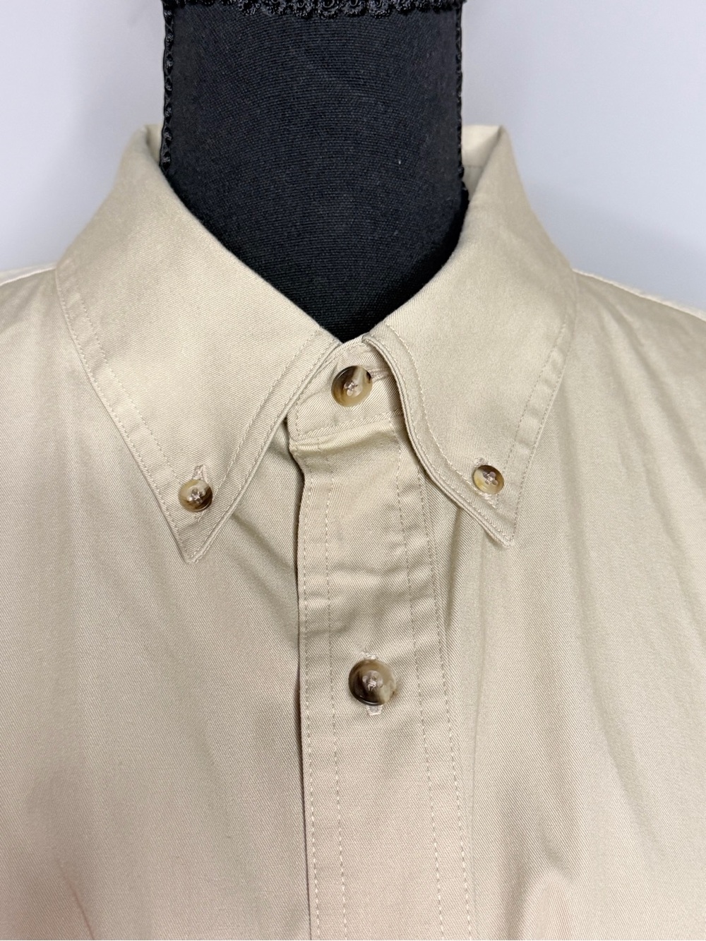 Savane  XL Regular Solid Beige Cotton Woven Long Sleeve Button-Up Button-Down